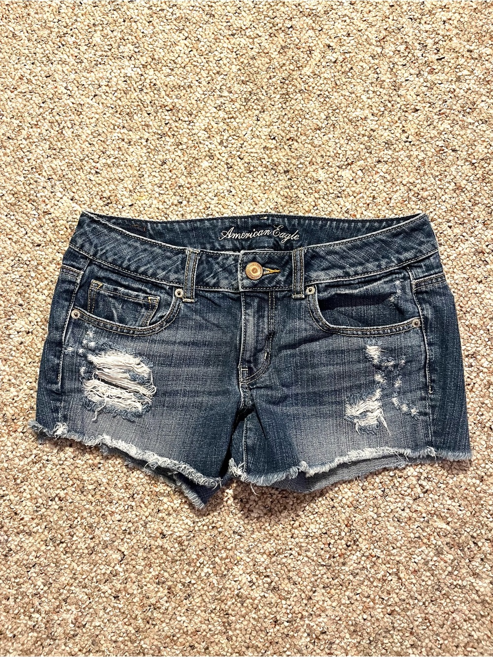 American Eagle Outfitters Women's Distressed Denim Mini Shorts - Dark Blue